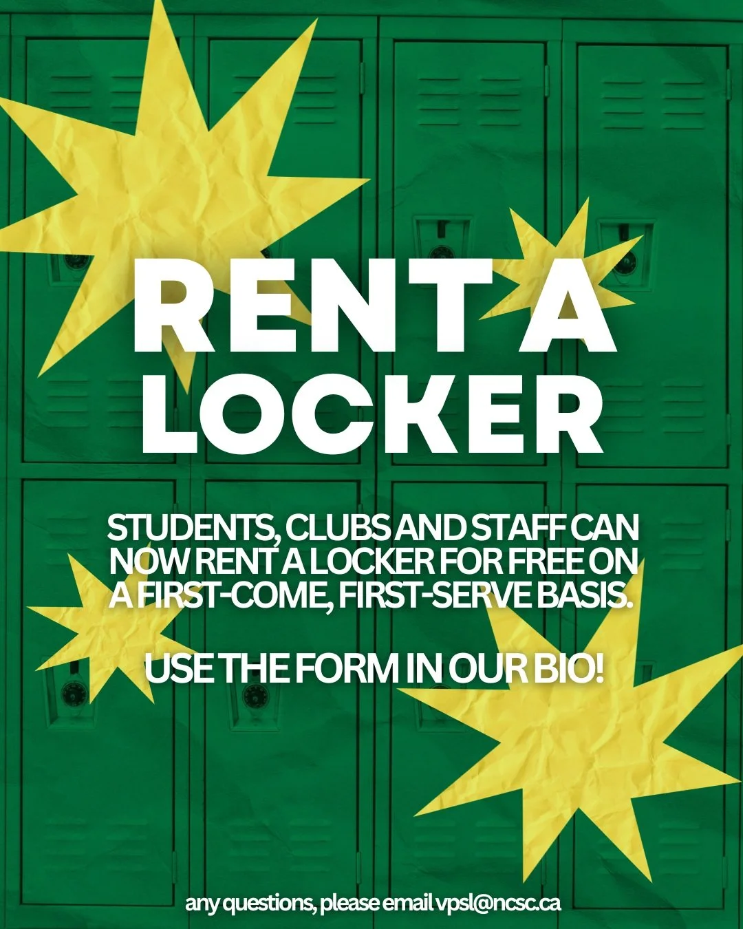 welcome or welcome back to NEW COLLEGE! 🧩

for this 2026&ndash;27 academic year, students, clubs and staff can rent lockers in Wilson and Wetmore basements for free. the lockers are assigned on a first-come, first-serve basis.

get your locker now u