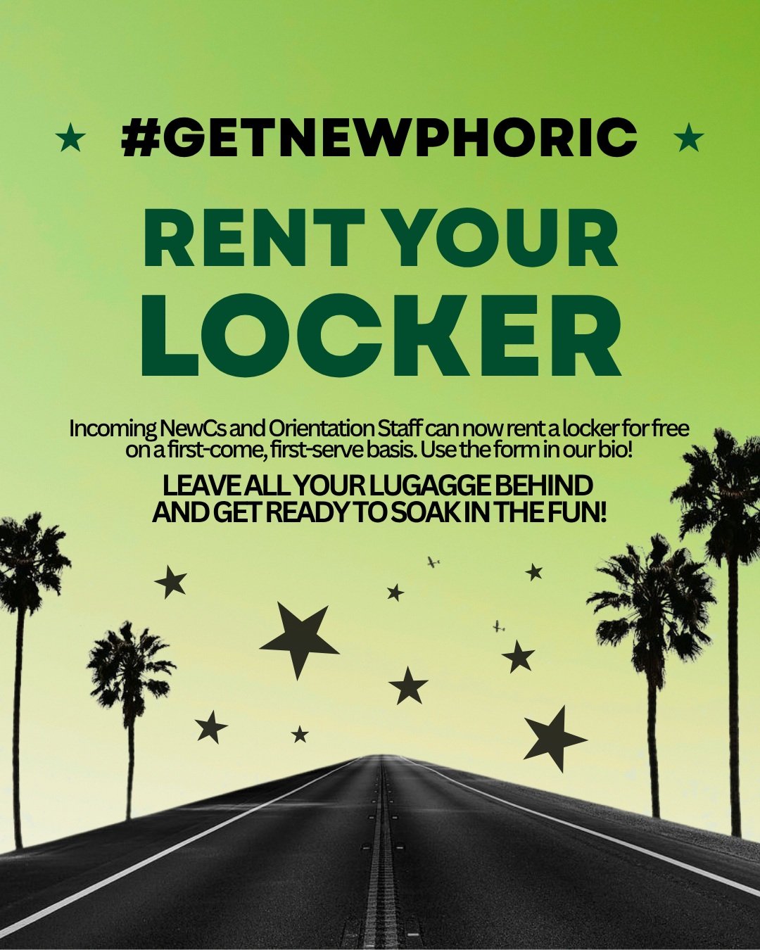 NEWCS!! get ready for this week!

students can now rent half-sized lockers for New College Orientation (august 31st to september 4th) for free! Use the form in our bio to request a locker, and join us for OWeek 🌴🌠