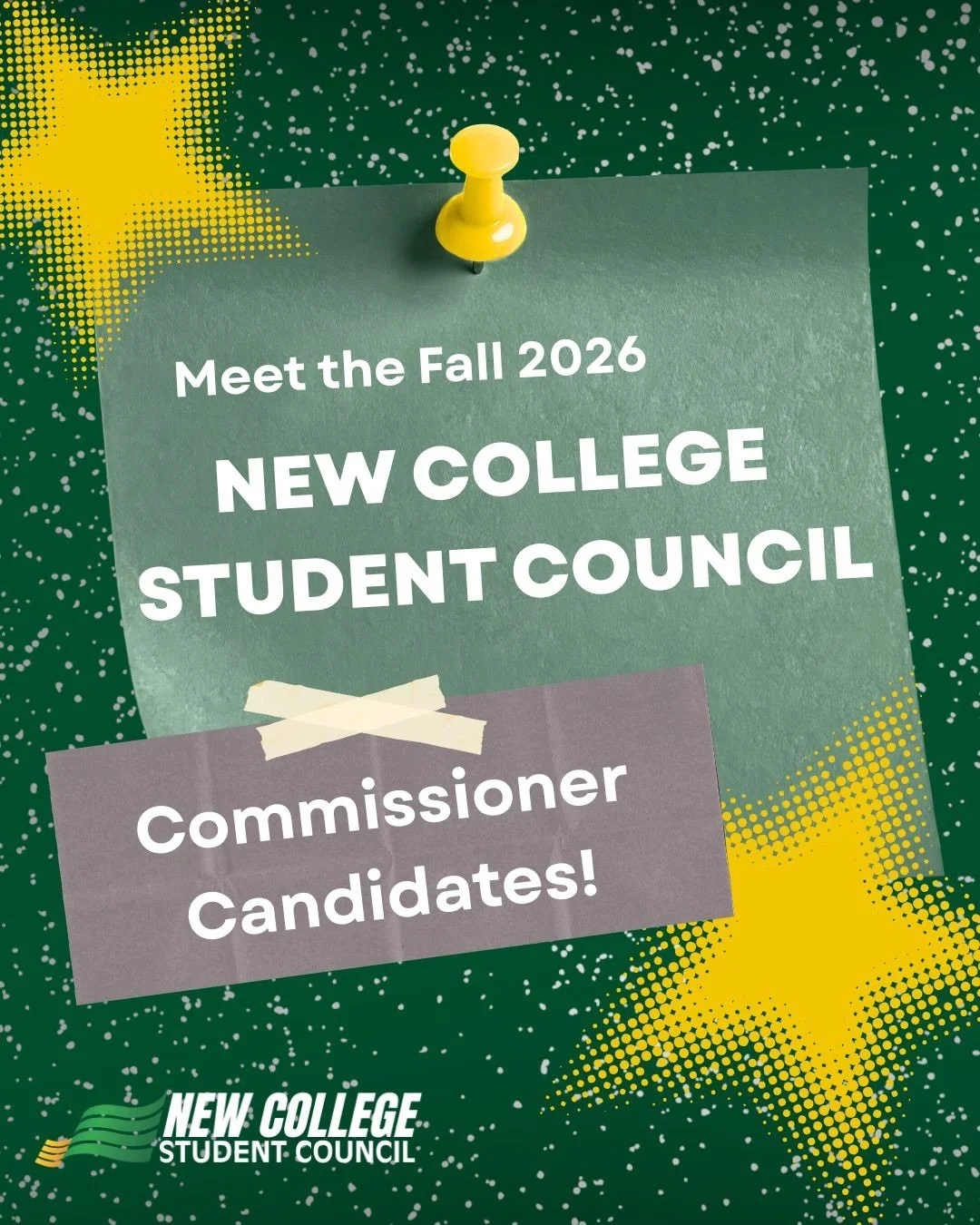 Hey New College!! We&rsquo;re so excited to share our Fall 2026 Election&rsquo;s Commissioner Candidates 😆 

Voting is open from September 28 to October 4 (11:59 PM). Make your voice heard and don&rsquo;t forget to vote!! 🗳️ 
#election #newcollege 