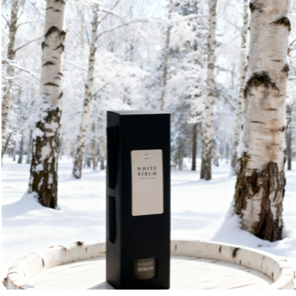White Birch reed diffuser with notes of eucalyptus, cypress, and pine smoke.  A fresh woodsy scent with a cozy earthy finish