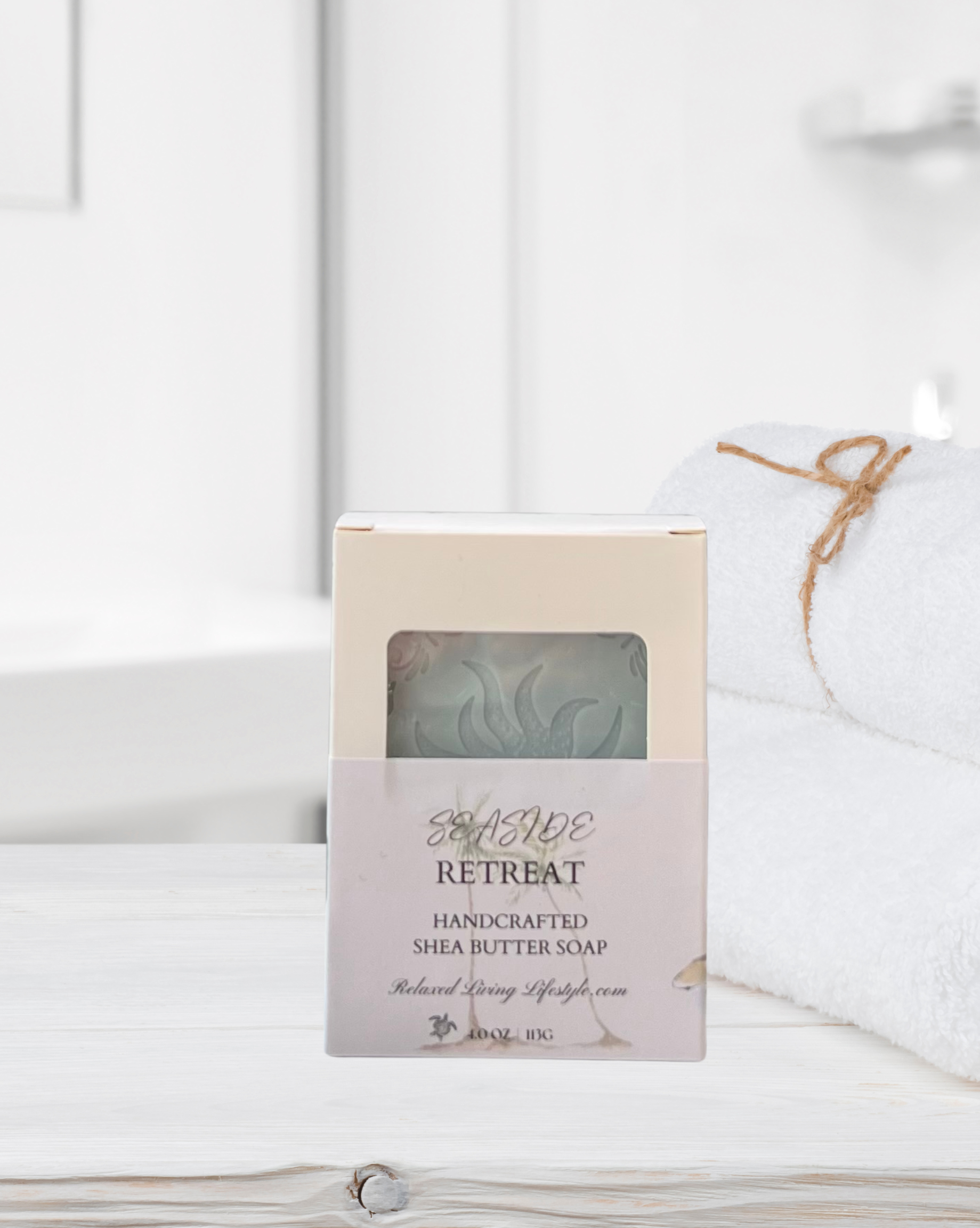 Handcrafted shea butter soap infused with marine, mint, and juniper notes. Clean uplifting, and coastal inspired.