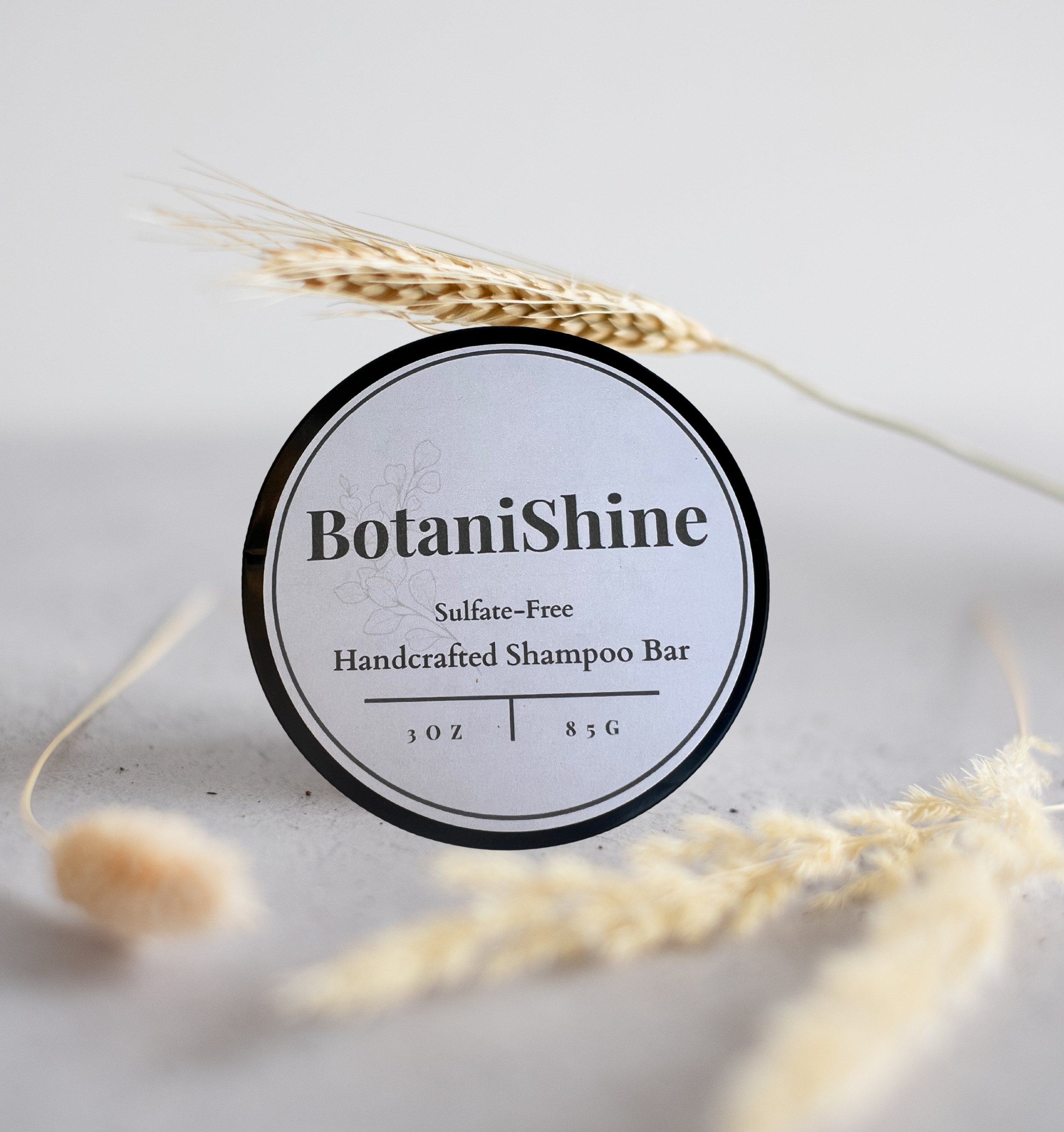 BotaniShine Shampoo Bar with natural ingredients including radish seed extract, coconut-derived surfactants, and herbal mint essential oil blend
