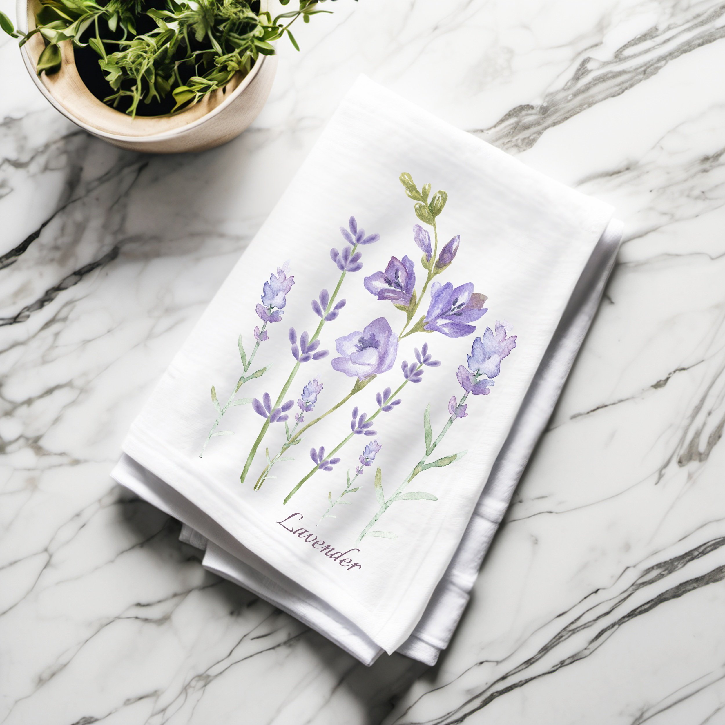 Lavender Watercolor Cotton Tea Towel