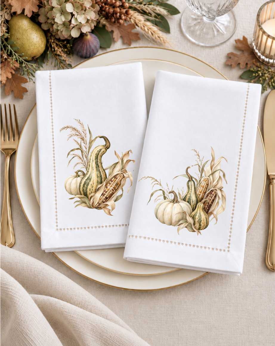Gathered Harvest Napkin Set | Set of 4 Hemstitched Cotton Napkins