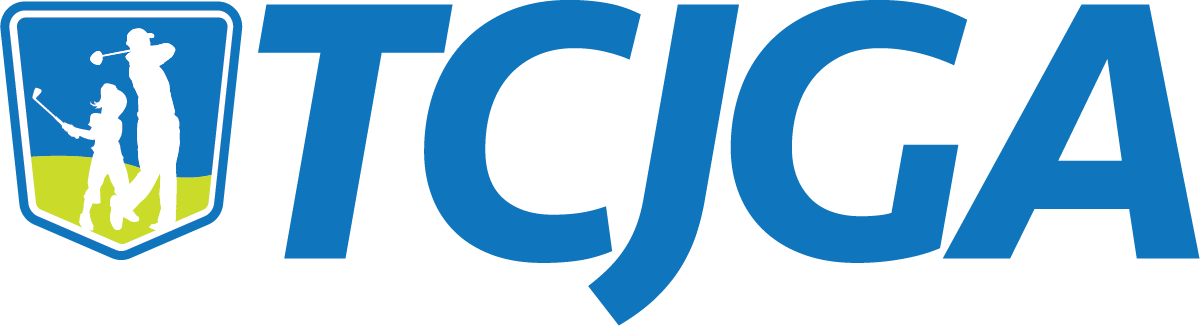 Logo of the Tijuana Cricket and Golf Association (TCGA) featuring silhouettes of two children playing golf inside a shield.