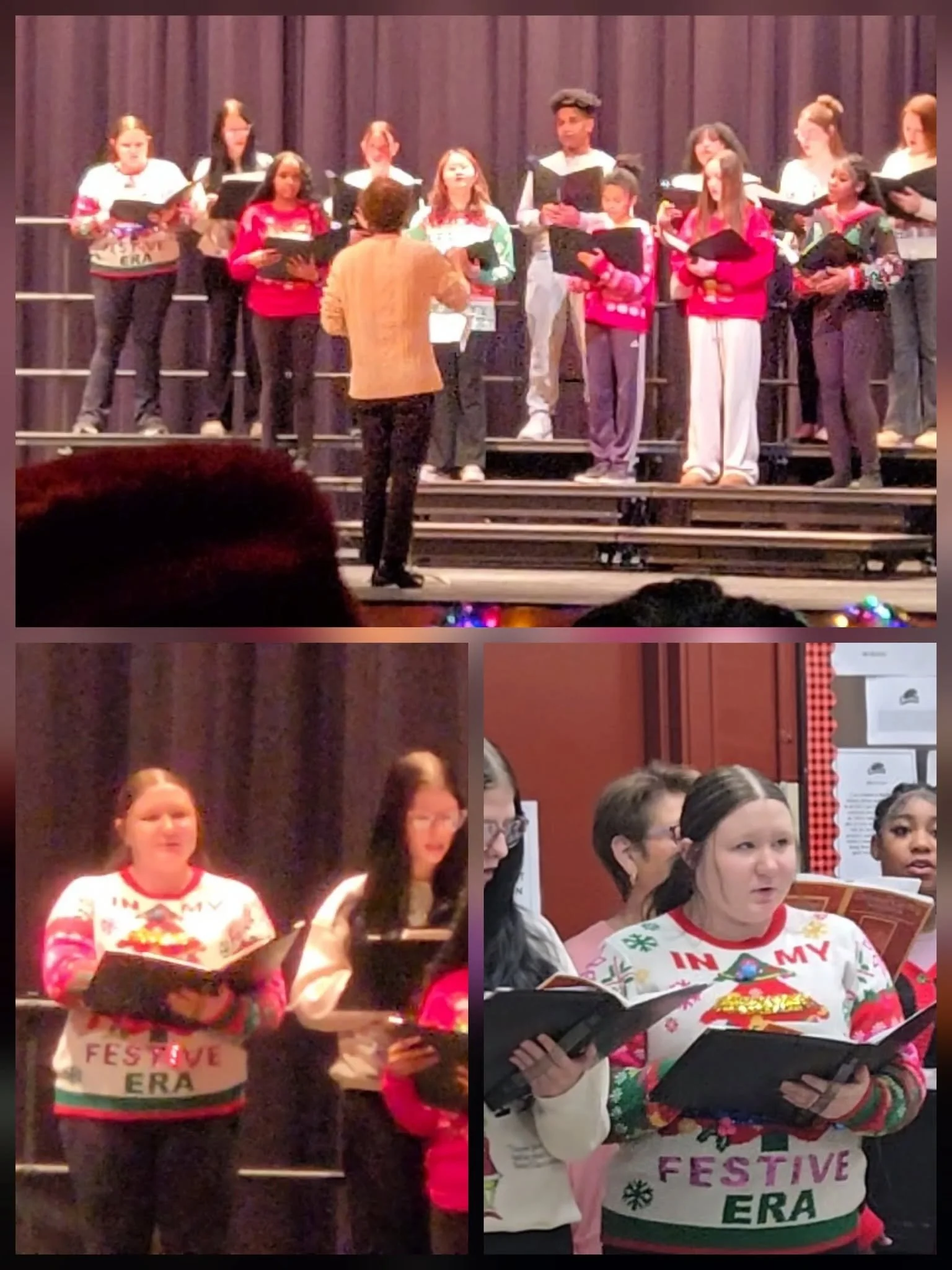 Kiddos christmas carroling of concert lastnight. She definitely loves singing and dancing!!