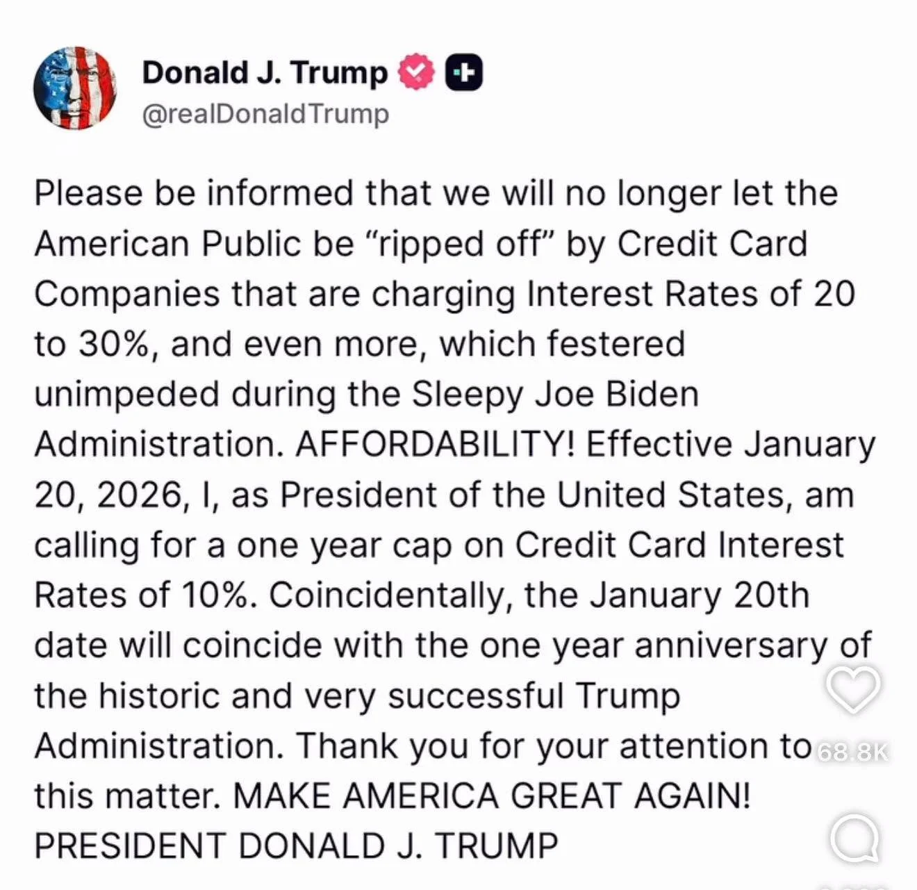 And just like that tomorrow morning liberal will be creaming Trump slashed credit card companies income. That his monstrous actions to benefit every consumer is impeachment material. We all know how the liberals/leftest like to stick it to us all. Ev