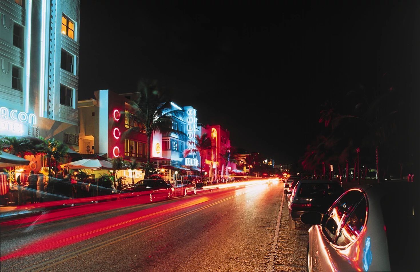 Ocean Drive Art Deco hotels at night.jpg