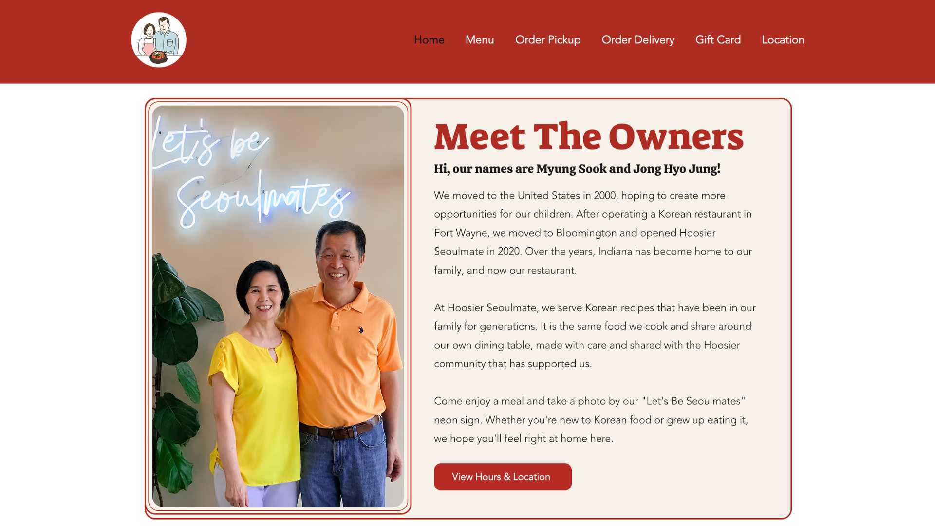 Picture of Hoosier Seoulmate's website "Meet the owners" section