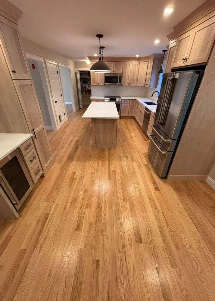 Kitchen hardwood floor refinishing project Grafton MA