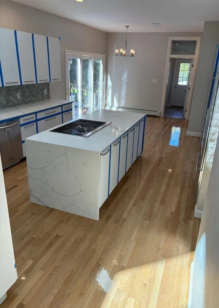 Modern Kitchen new install light stained floors Shrewsbury Massachusetts