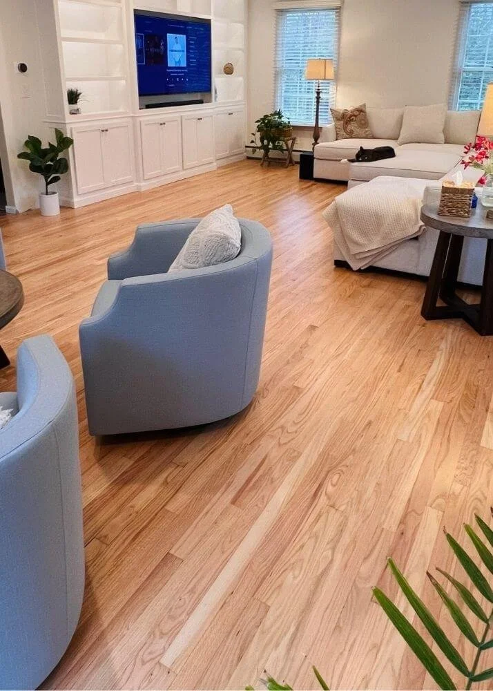 Shrewsbury MA living room hardwood floor refinishing project