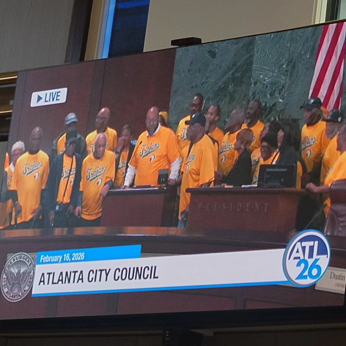 Amazing to see the city recognize the Trojans at a city council meeting. Our team looks great up there. #AVgotgame