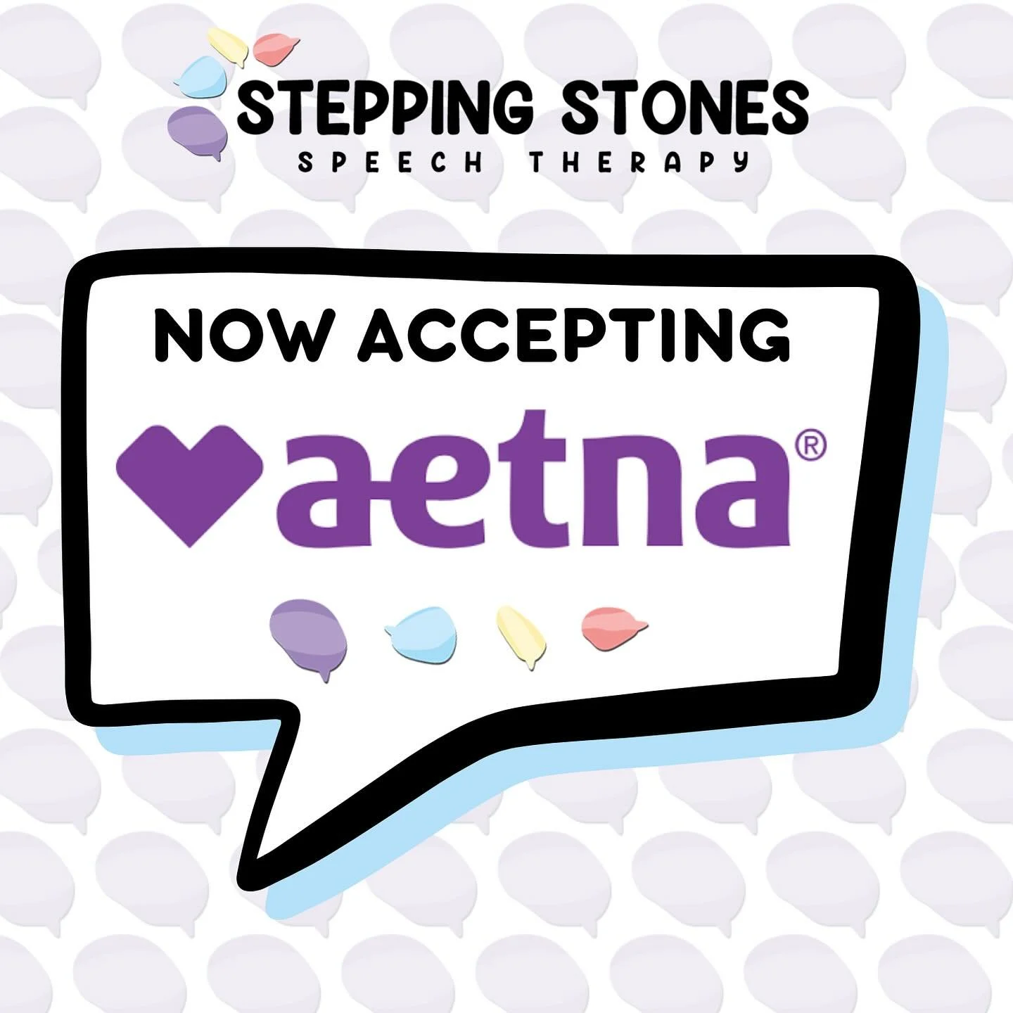 We have more exciting news! Stepping Stones Speech Therapy now accepts Aetna Healthcare Plans!
Reach out to us today with any questions or to book a consultation!