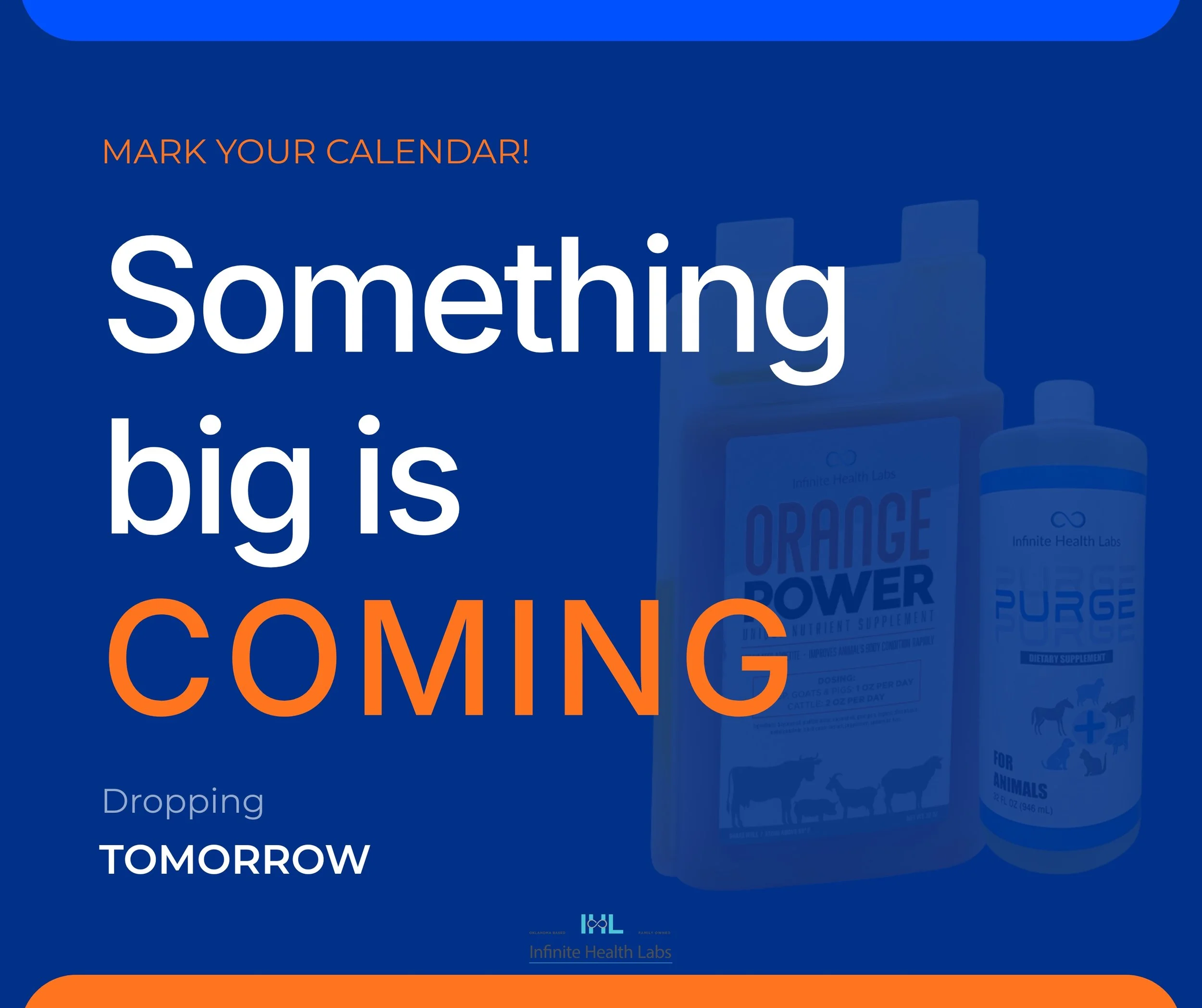 Infinite Health Labs supplement giveaway promotional social media graphic featuring Purge and Orange Power created by Be Better MediaWorks Oklahoma marketing agency