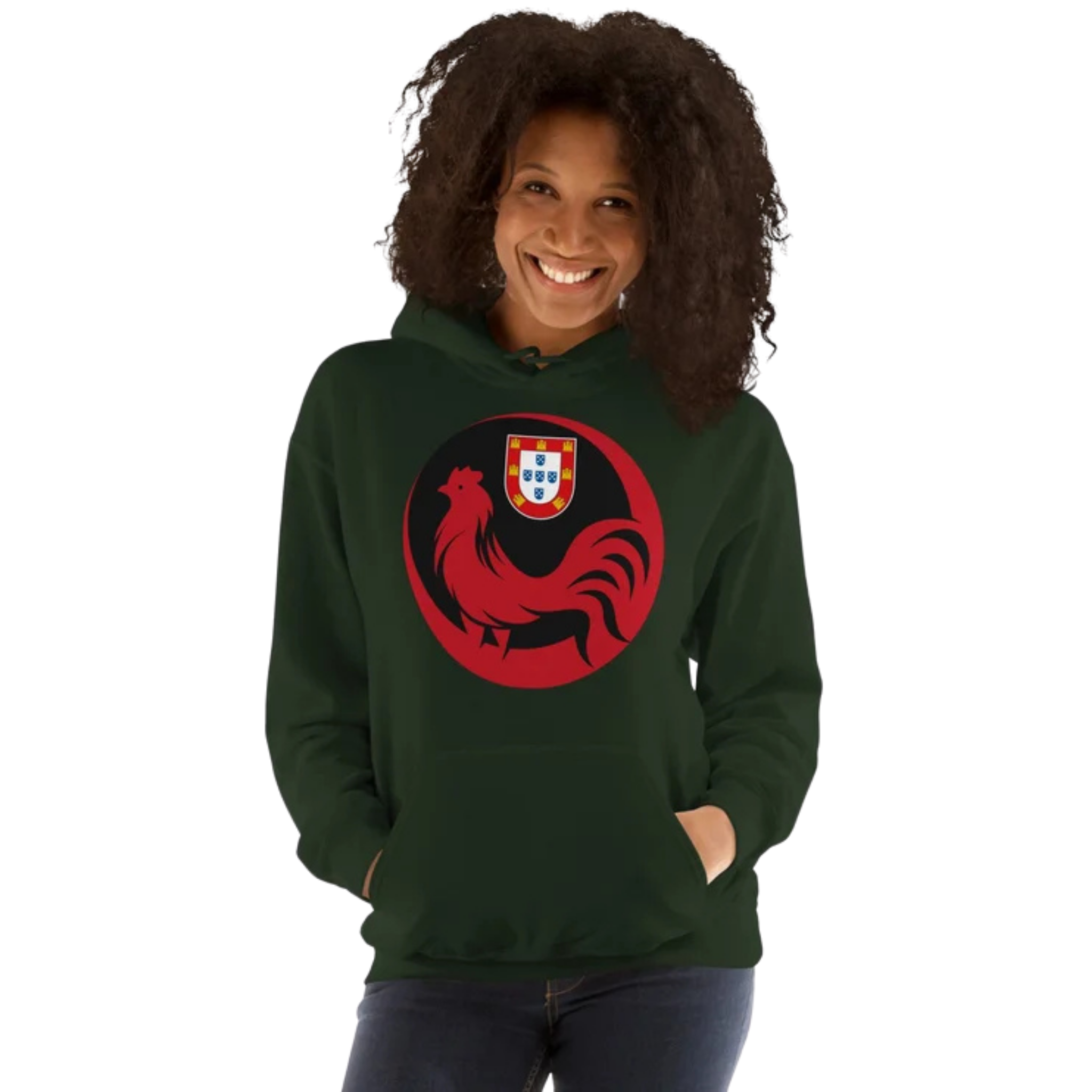 Portuguese Rooster Hoodie | Galo de Barcelos Black & Red | Unisex Gildan 18500