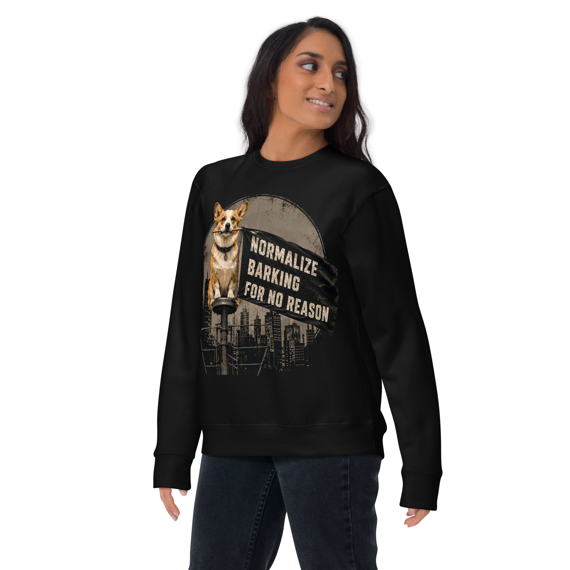 Normalize Barking For No Reason | Funny Corgi Premium Sweatshirt