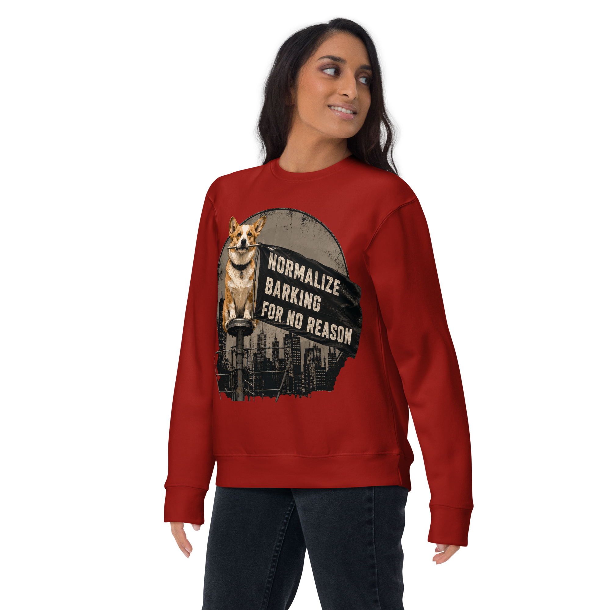 Normalize Barking For No Reason | Funny Corgi Premium Sweatshirt