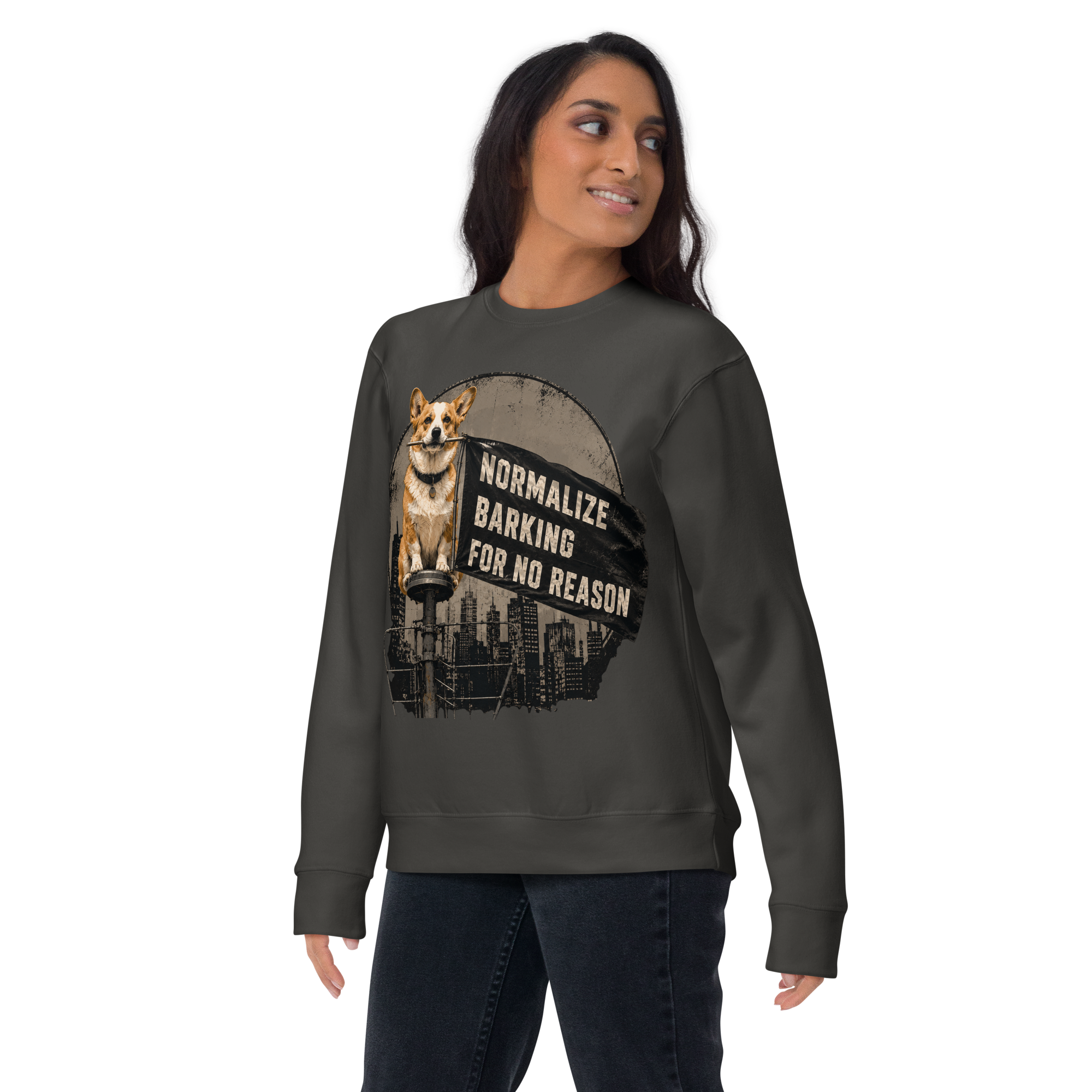 Normalize Barking For No Reason | Funny Corgi Premium Sweatshirt