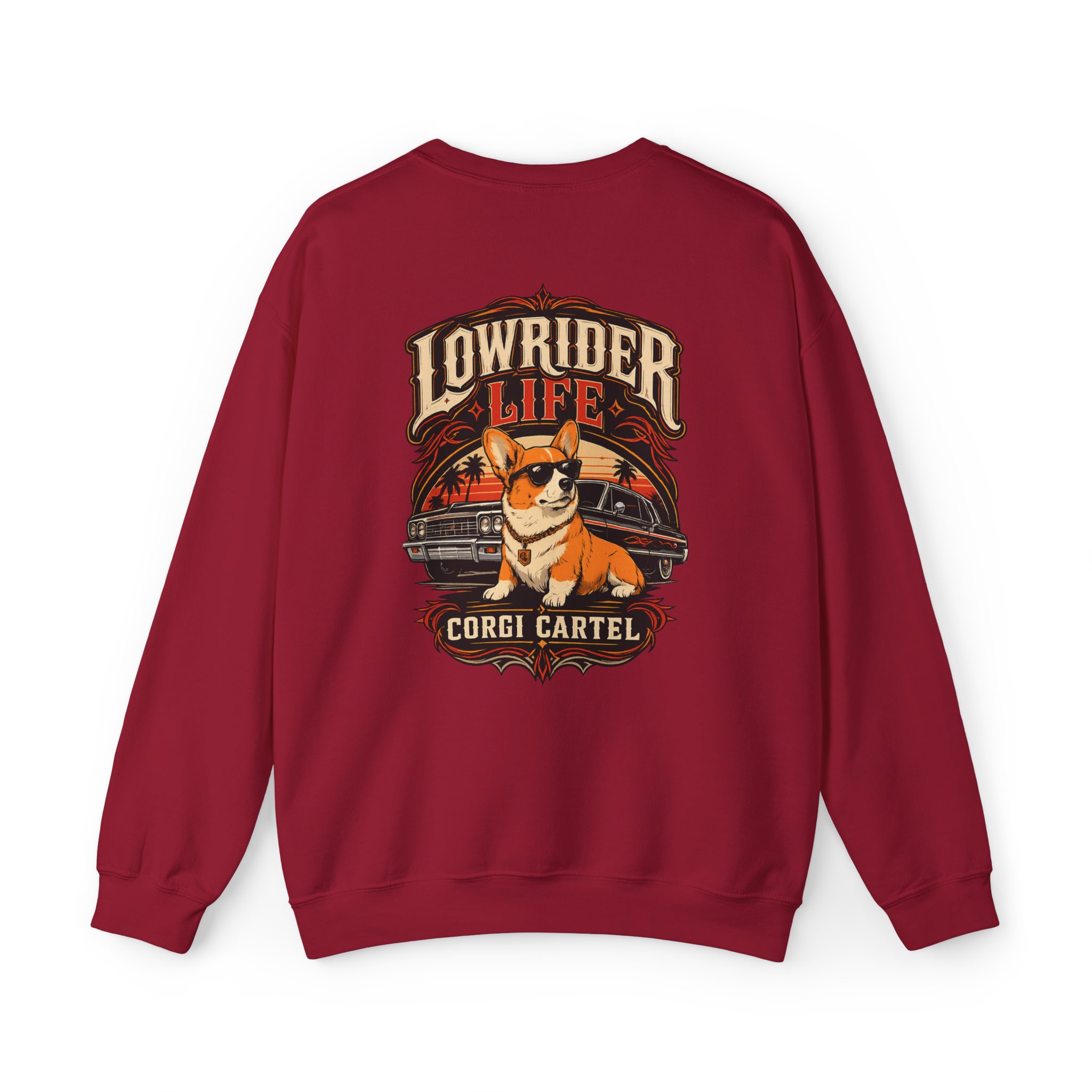 Corgi Crewneck Sweatshirt — "Angry Corgi" Front + Lowrider Life Back