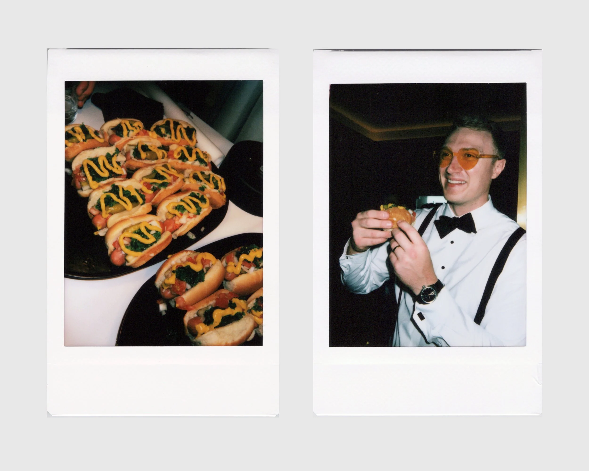 Guest at a chicago event eating a chicago dog