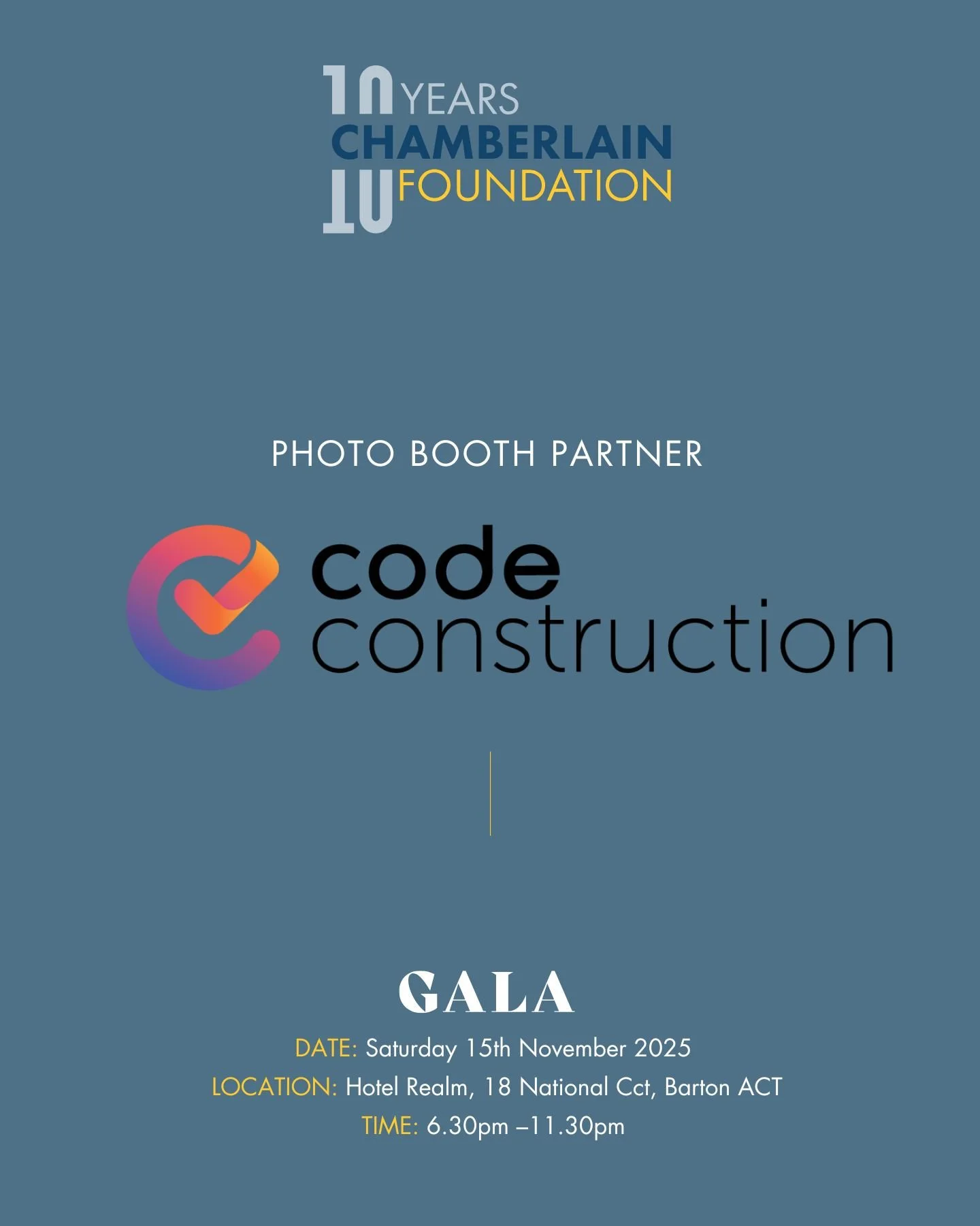 📸 Strike a pose, Canberra! 
The Chamberlain Foundation Gala presented by @insuranceadvisernet is about to get even more memorable with our Photo Booth, proudly sponsored by @codeconstructiongroup
Whether you’re channeling James Bond chic or