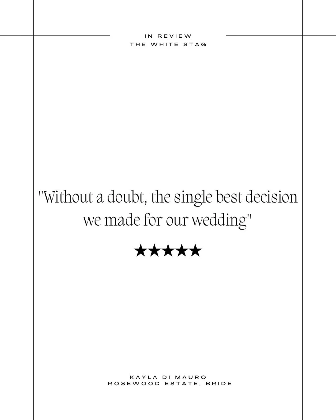 Thank you, Kayla. 🫱🏼&zwj;🫲🏽🖤 #TheWhiteStag 

&ldquo;The level of care he provided was astonishing. Everything I thought I had pre-assigned to the bridal party, Drew was already doing. He didn&rsquo;t stop the whole night long, working tirelessly
