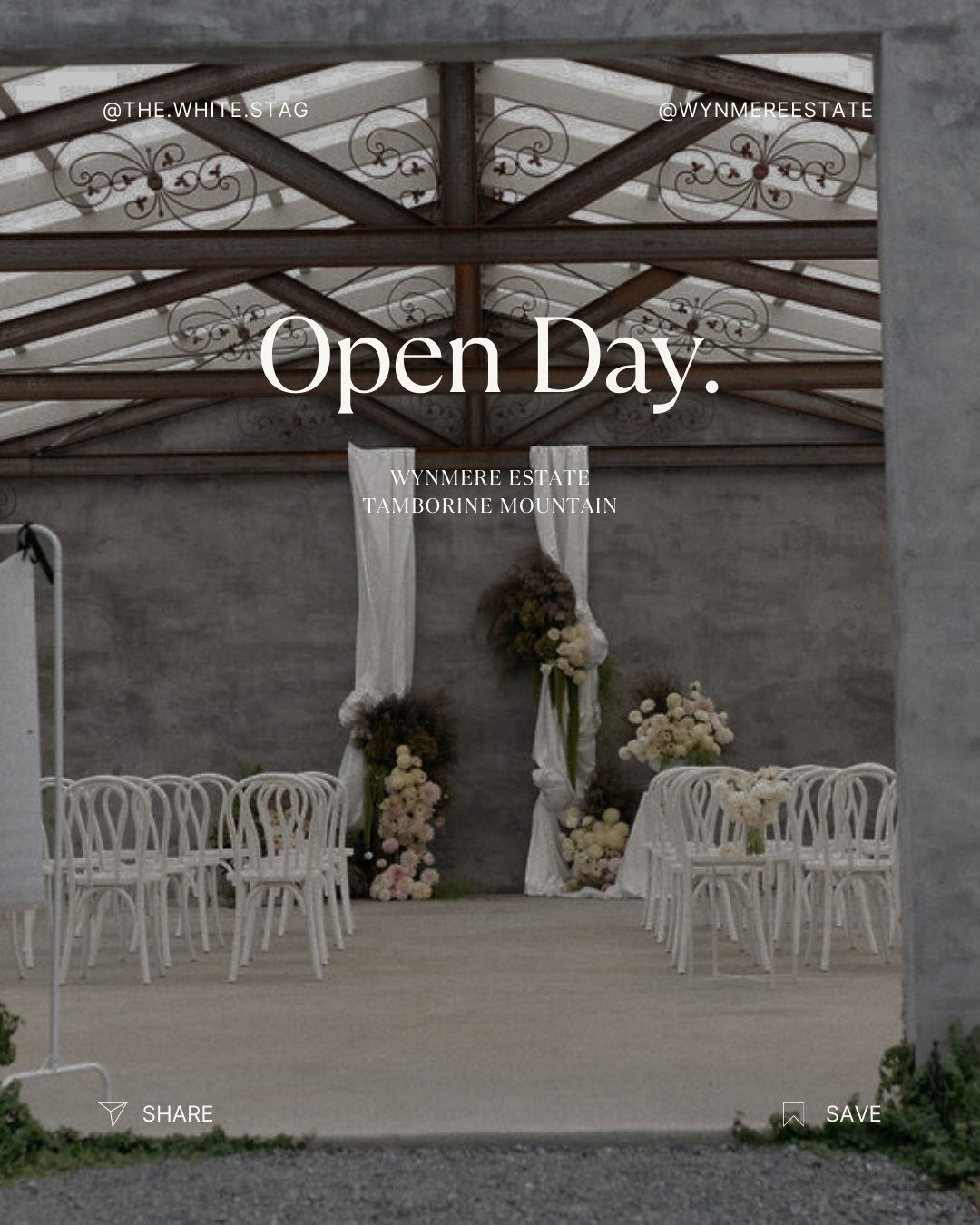 Wynm&egrave;re Estate Open Day ✨🖤 #TheWhiteStag⁠
⁠
Join us Sunday, 29 March to explore the venue, meet vendors and see beautifully styled wedding spaces.⁠
⁠
Bookings essential &ndash; register via @wynmereestate⁠
2026 fully booked | Limited 2027 pea