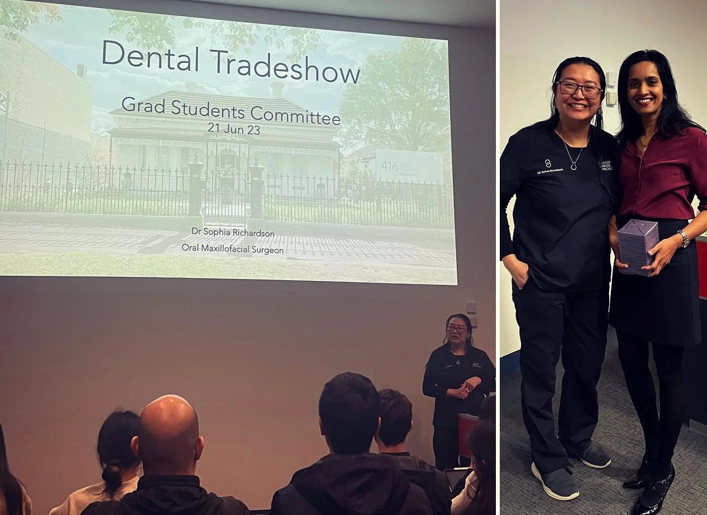 🦷 DDS4 students 🦷 

What an honour to be invited to speak to the @unimelb final year DDS students, to pass along surgical tips and tricks before their graduation. 

I was lucky enough to catch the helpful talk by @kirthi_kosalram_prosthodontist, an