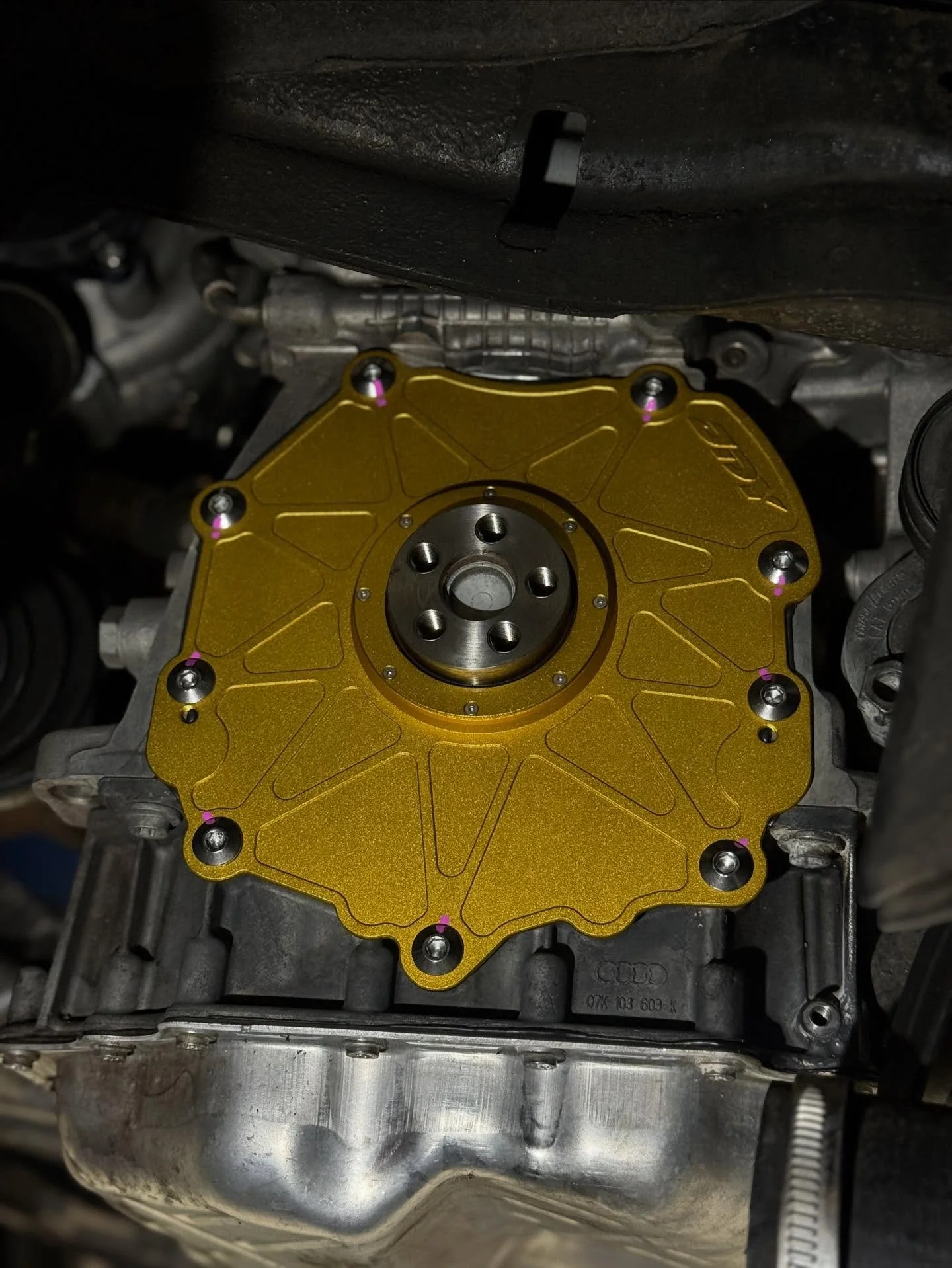 Audi RS3 &mdash; JDY Performance Billet Front Main Seal 👀

We had an RS3 in to tidy up an annoying oil leak at the front of the engine. Surprisingly, it wasn&rsquo;t the seal that was leaking &mdash; it was actually the plate bolted to the front of 