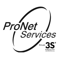 Logo de ProNet Services avec un cercle stylisé et le texte en français
