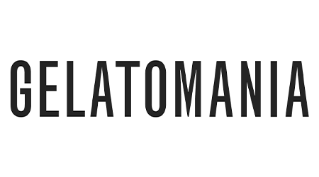 Le mot "GELATOMANIA" écrit en lettres noires sur un fond blanc.