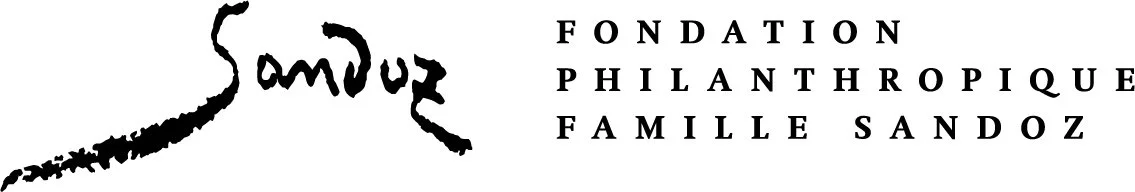 Logo de la Fondation Familiale Sandoz avec un texte manuscrit et un texte imprimé