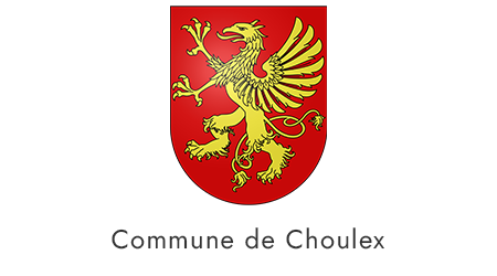 Blason de la commune de Choulx avec un lion doré sur un fond rouge, accompagné du texte 'Commune de Choulx'.