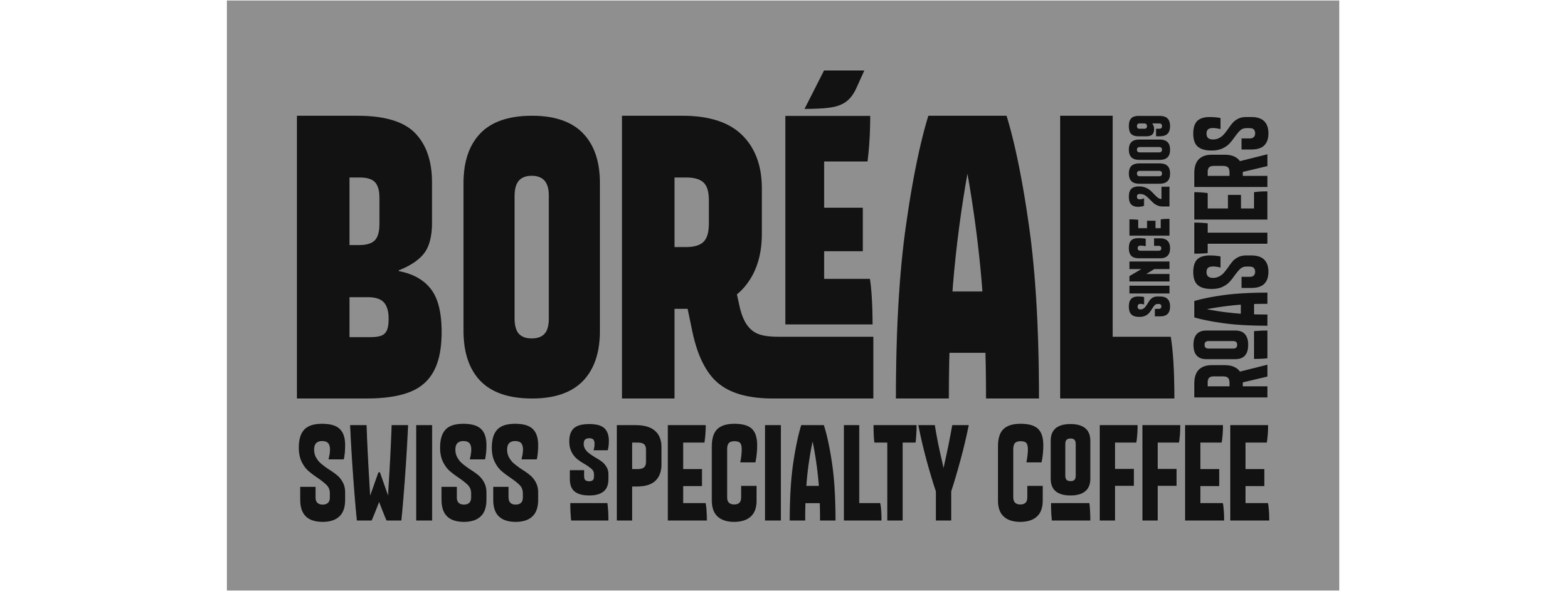 Logo du café BOREAL, spécialisé dans le café suisse, établi en 2009, avec une mention de 90 ans d'histoire.