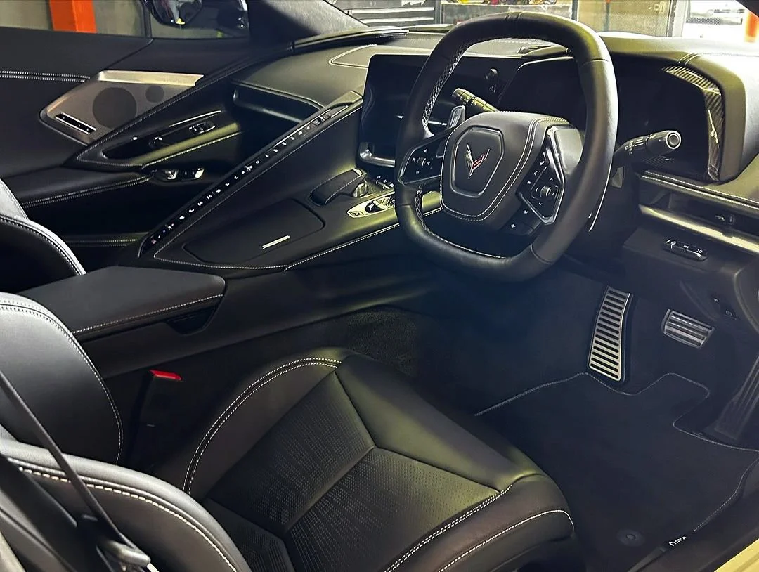 Newly detailed interior of a Corvette, expertly serviced by Dan the Detailer, Gold Coast's luxury automotive detailer
