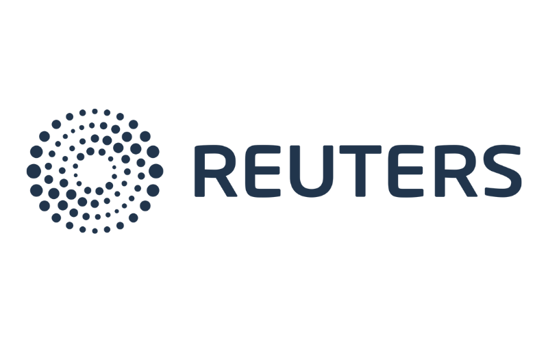 Reutors logo with a circular pattern of blue dots and the word 'REUTERS' in bold blue letters.