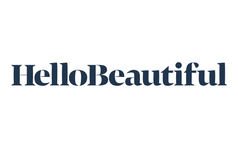 The phrase 'Hello Beautiful' in blue text on a black background.