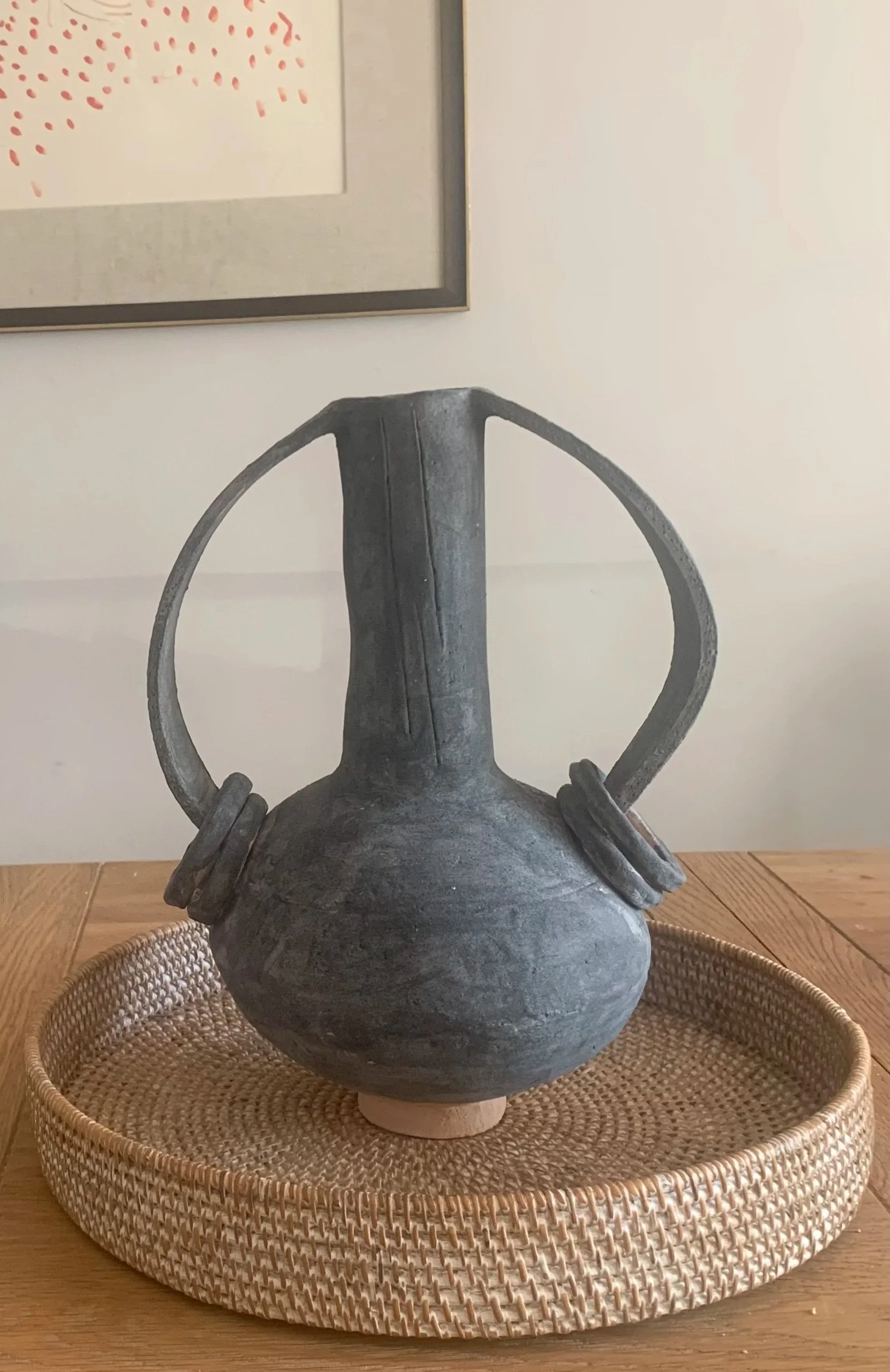 Double handled rustic statement pot with rings