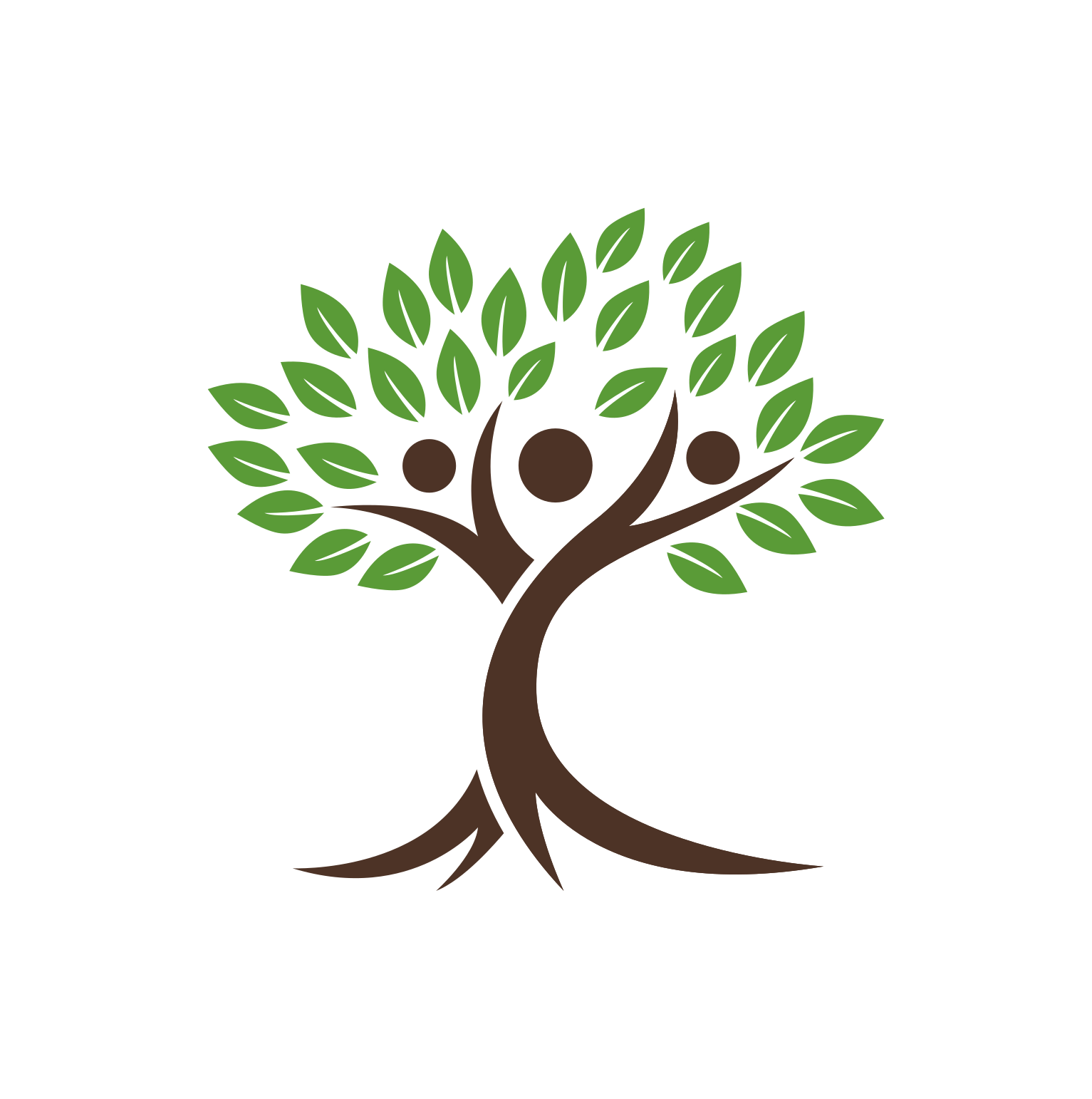 A stylized tree with a brown trunk and green leaves, featuring three brown circular shapes in the branches, possibly representing fruit or decorative elements.
