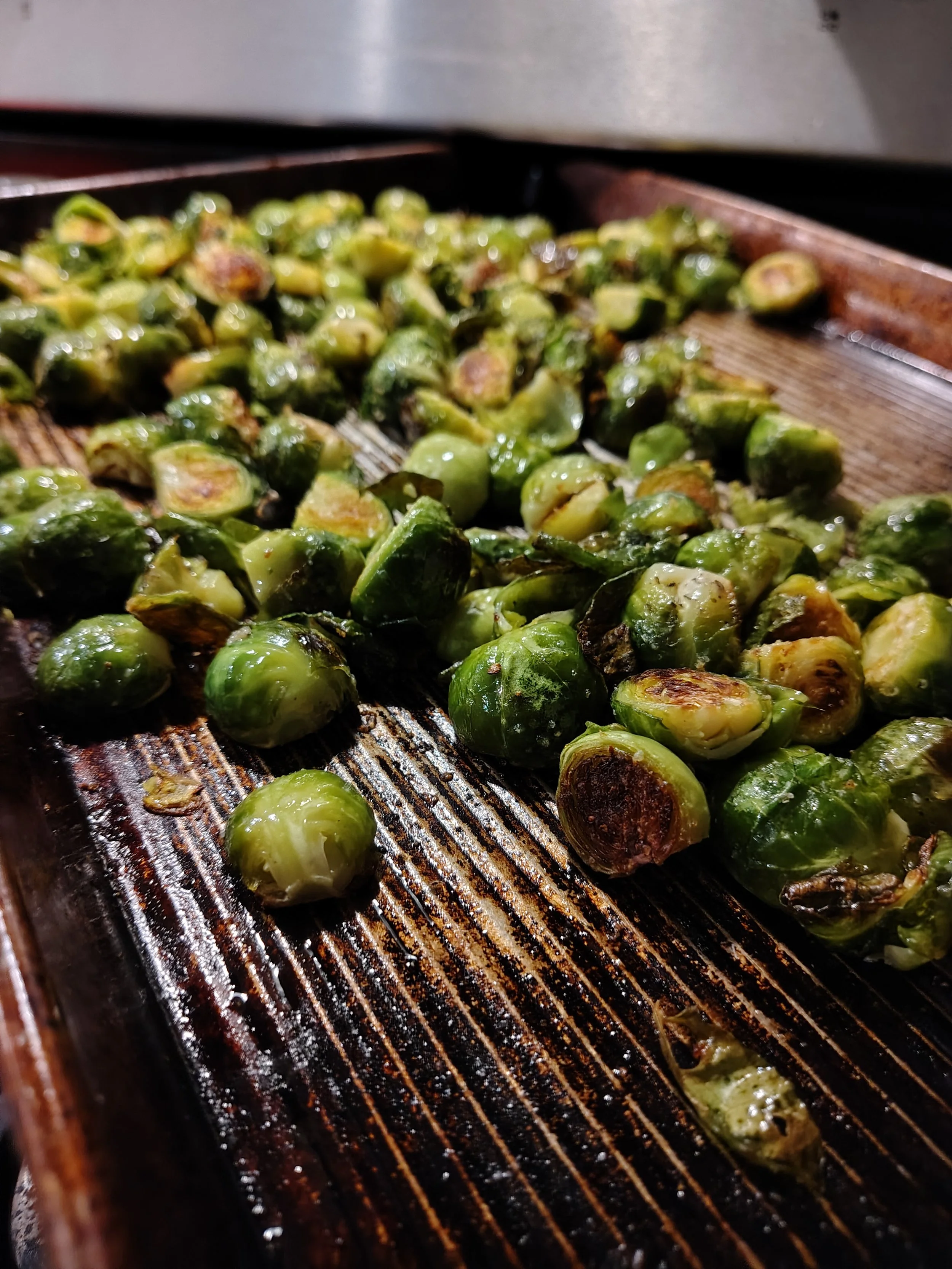 Brussel sprouts on a sheet pan