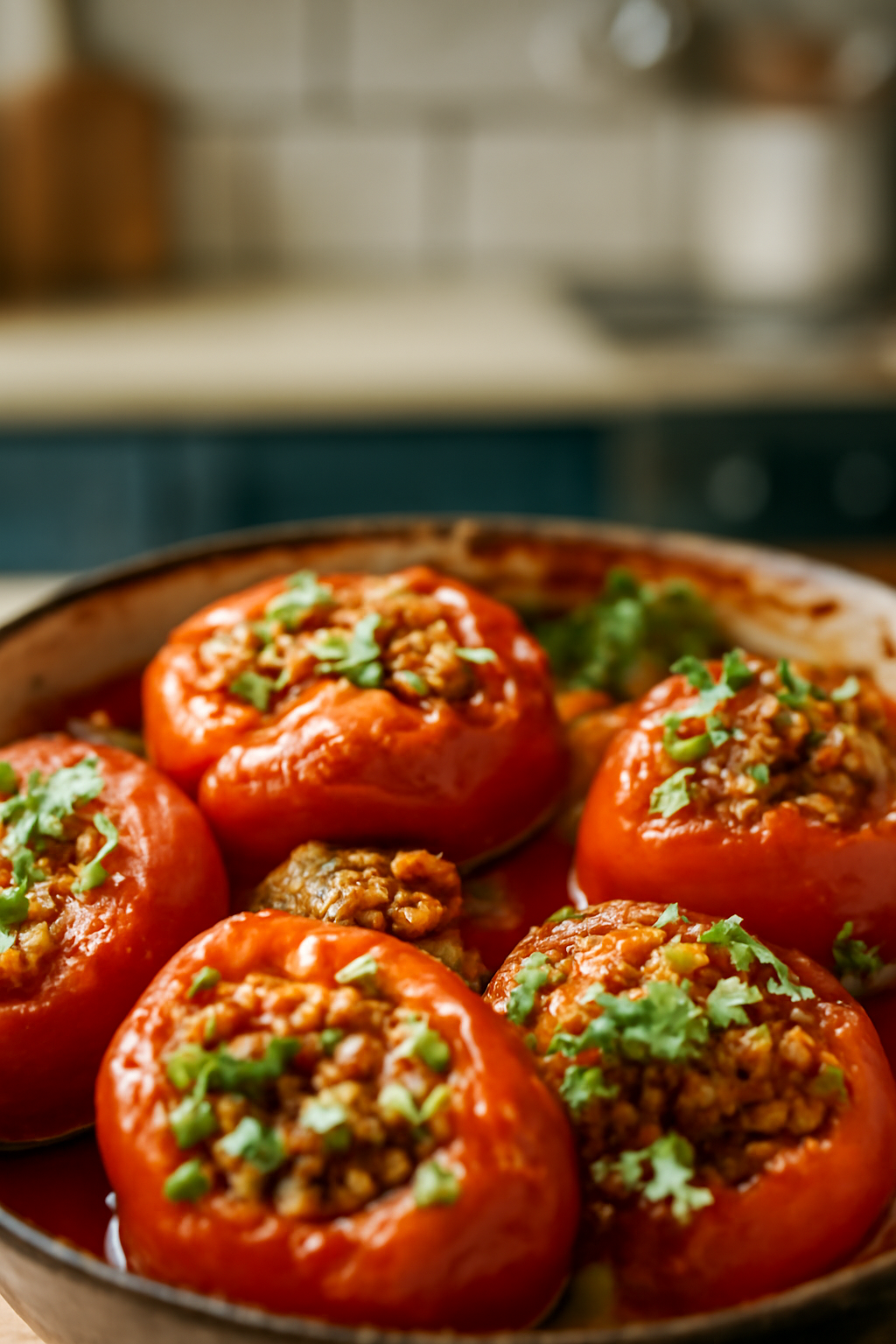 Red peppers stuffed with bulgur and Minced meat