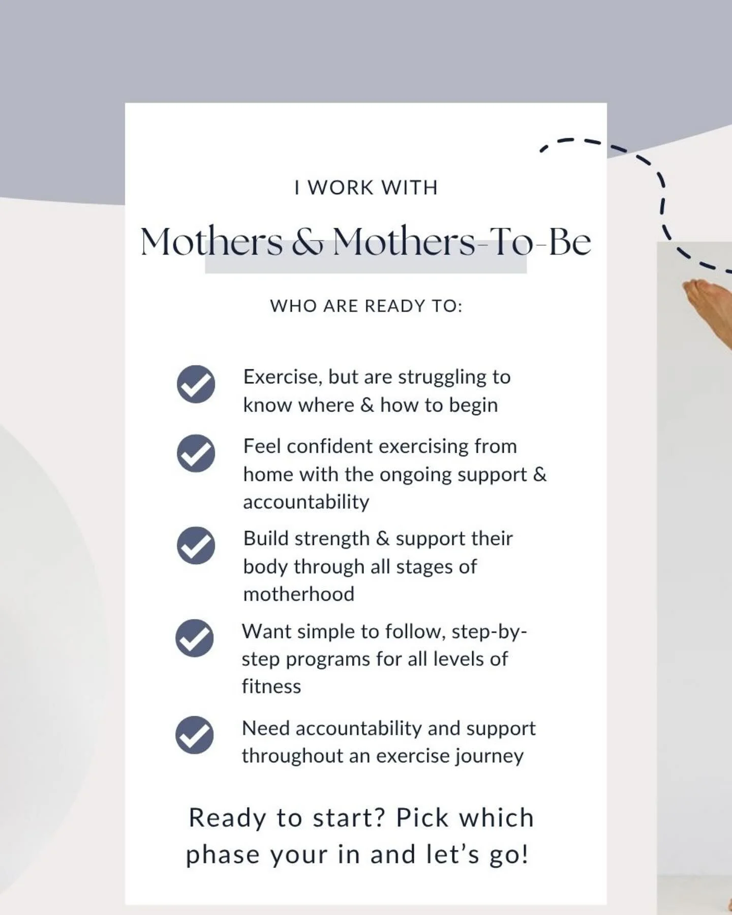 If you are new here and wondering what I do, this will give you a bit of an insight! 

Whether you&rsquo;re pregnant, newly postnatal, or months (even years!) into motherhood, I&rsquo;ve created programs designed to meet you exactly where you are and