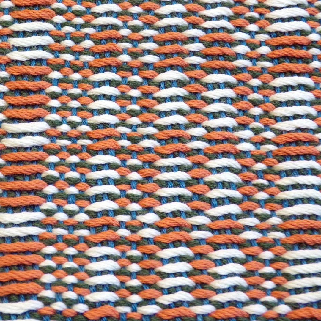 Blue linen overshot with caramel and pistachio cotton