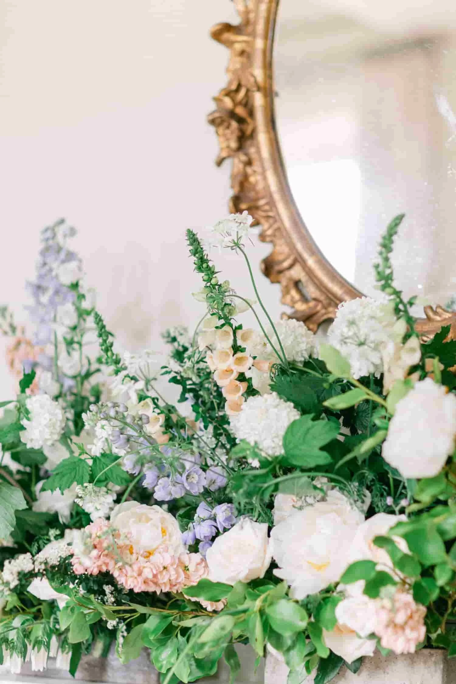 summer statement flower mantelpiece at Pynes House