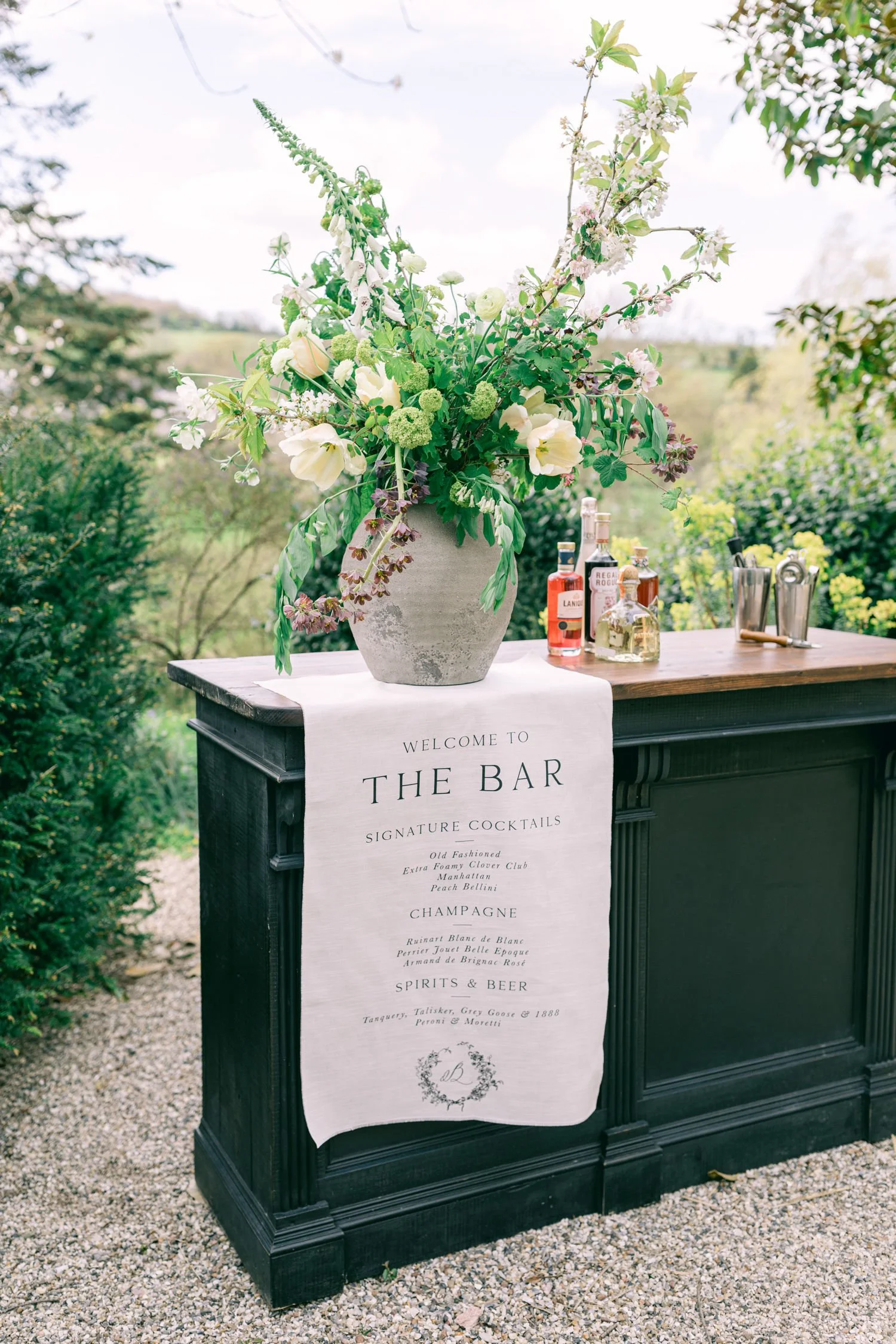 stylish flower vase arrangement on outside bar at The Lost music Hall