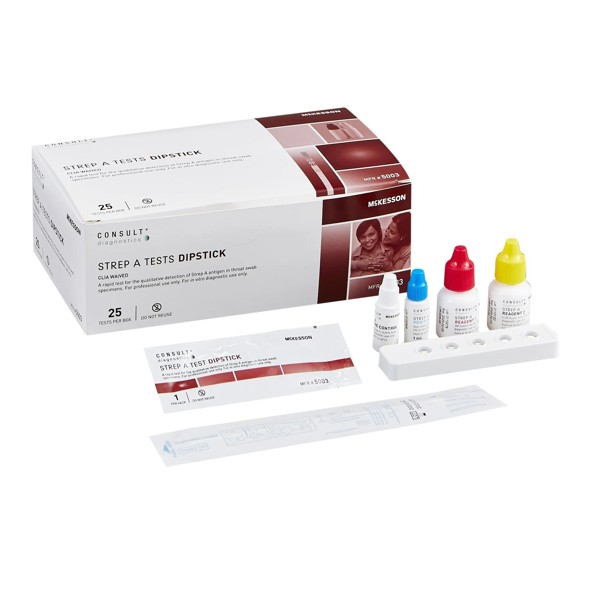 5003 - Respiratory Test Kit McKesson Consult Strep A Test 25 Tests CLIA Waived