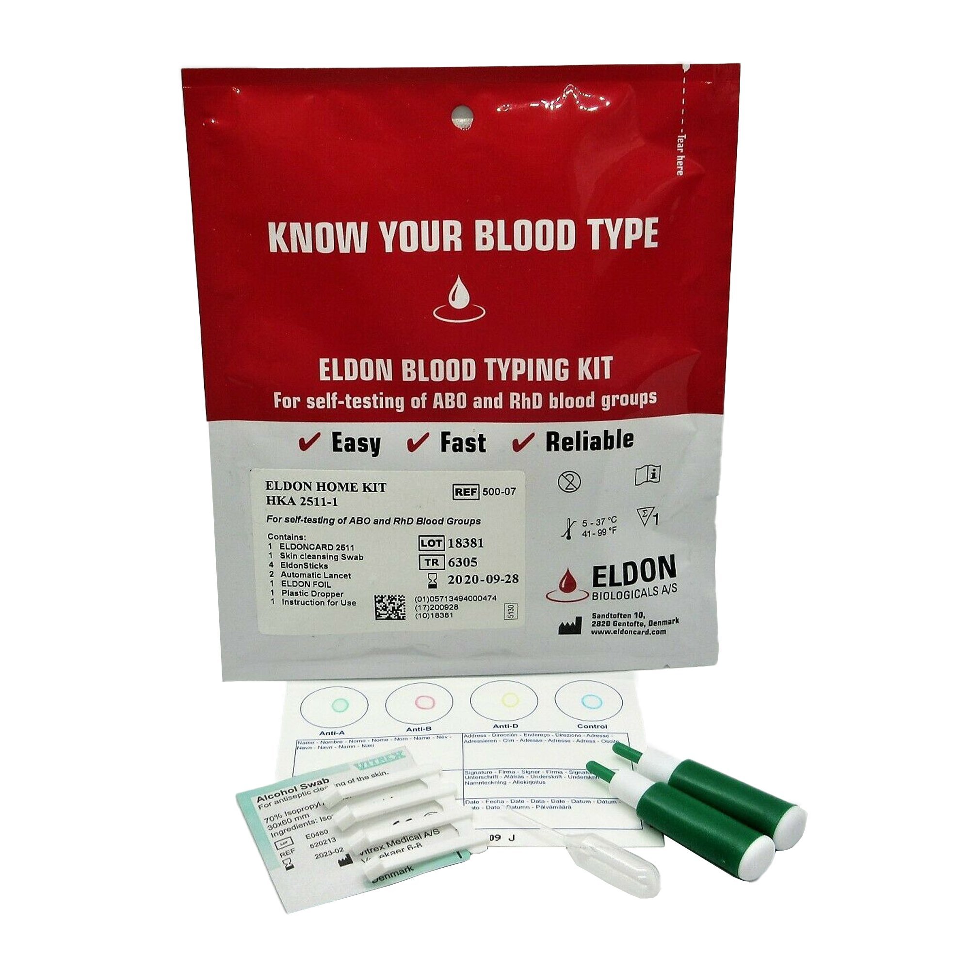EldonCard Blood Typing Test ABO-Rh CLIA Non-Waived, 1 Test Kit | ELD-BT