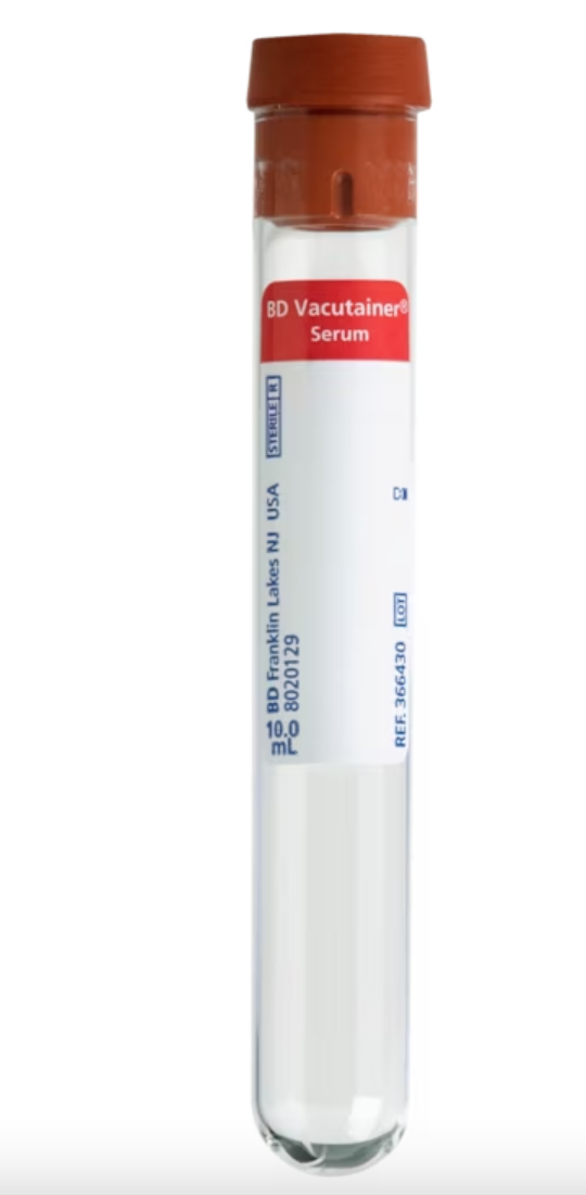 BD Vacutainer Venous Blood Collection Tube Serum Tube Plain 16 X 100 mm 10 mL Red Conventional Closure Glass Tube | 366430