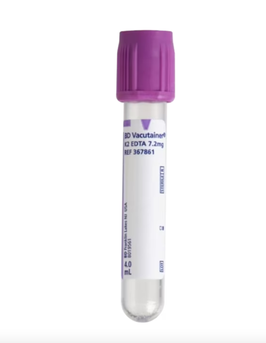 BD Vacutainer Venous Blood Collection Tube Whole Blood Tube K2 EDTA Additive 13 X 75 mm 4 mL Lavender BD Hemogard Closure Plastic Tube | 367861